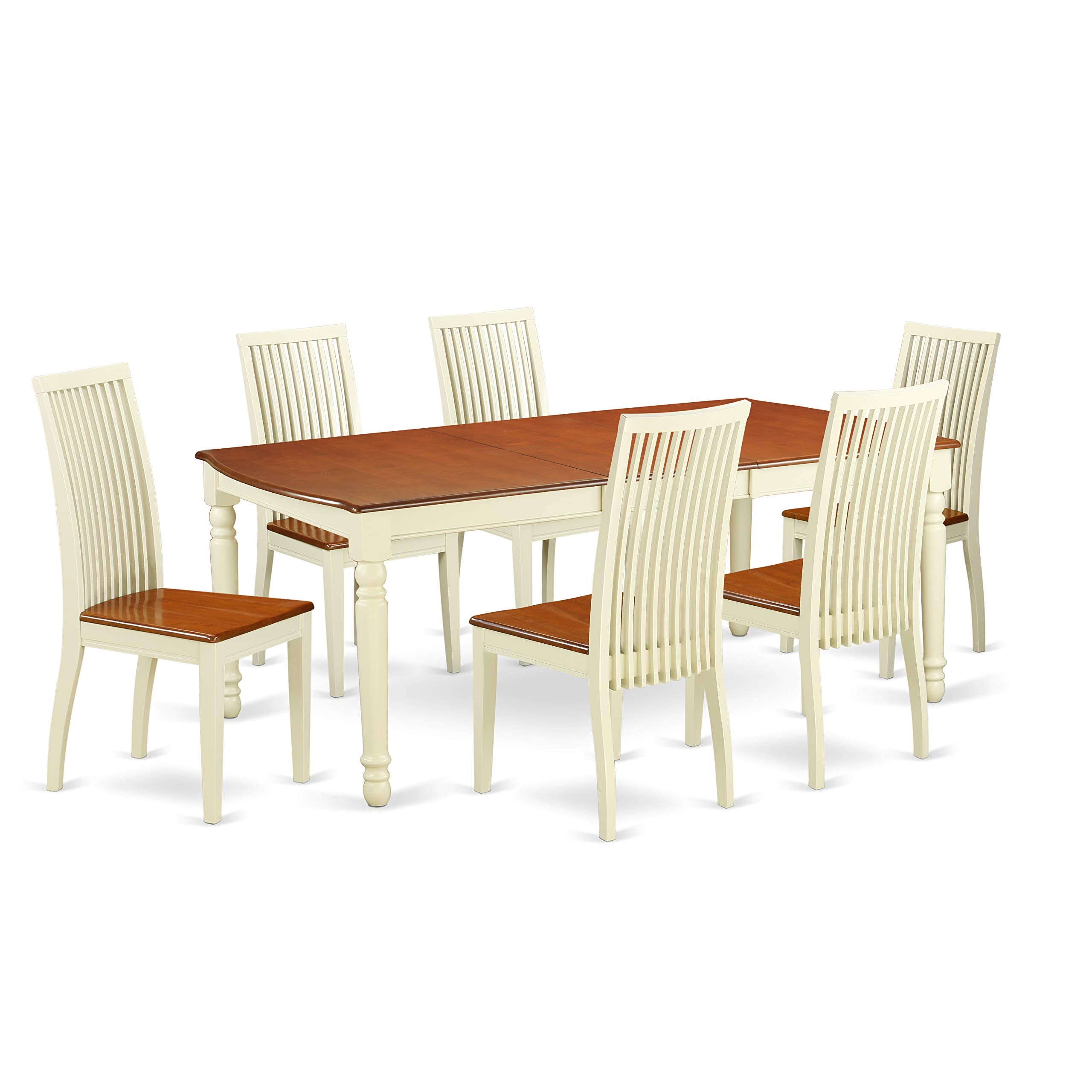 East West Furniture DOIP7-BMK-W Dover 7 Piece Modern Set Consist of a Rectangle Wooden Table with Butterfly Leaf and 6 Kitchen Dining Chairs, 42x78 Inch