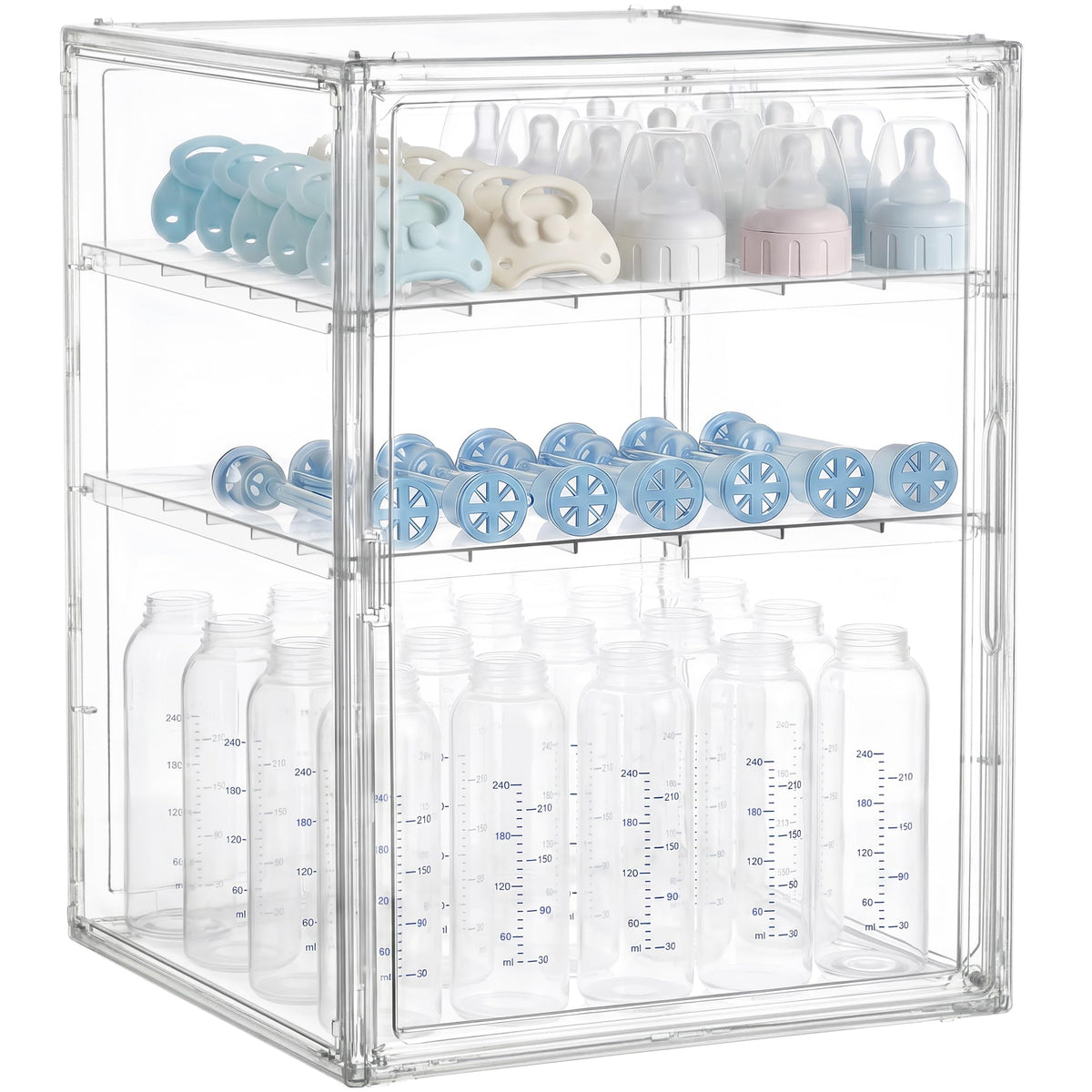 HBlife Baby Bottle Storage Organizer for Countertop Cabinet, 3 Tiers Adjustable Clear Acrylic Bottles Storage Station Case Box C