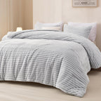Andency King Size Comforter Set, Light Grey Soft Fluffy Comforter Set King Size, Winter Warm Fleece Faux Fur Bedding Set, Luxury