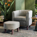 Linsy Accent Chair With Ottoman, Modern Barrel Chair Comfy Armchair Reading Chair With Footrest, Round Arms Chair For Living Roo