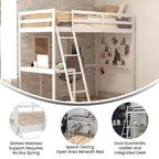 Flash Furniture Riley Loft Bed Frame with Desk - White Wood Slats - Twin Size - Protective Guard Rails & Ladder - Kids and Teens - Space Saving Design