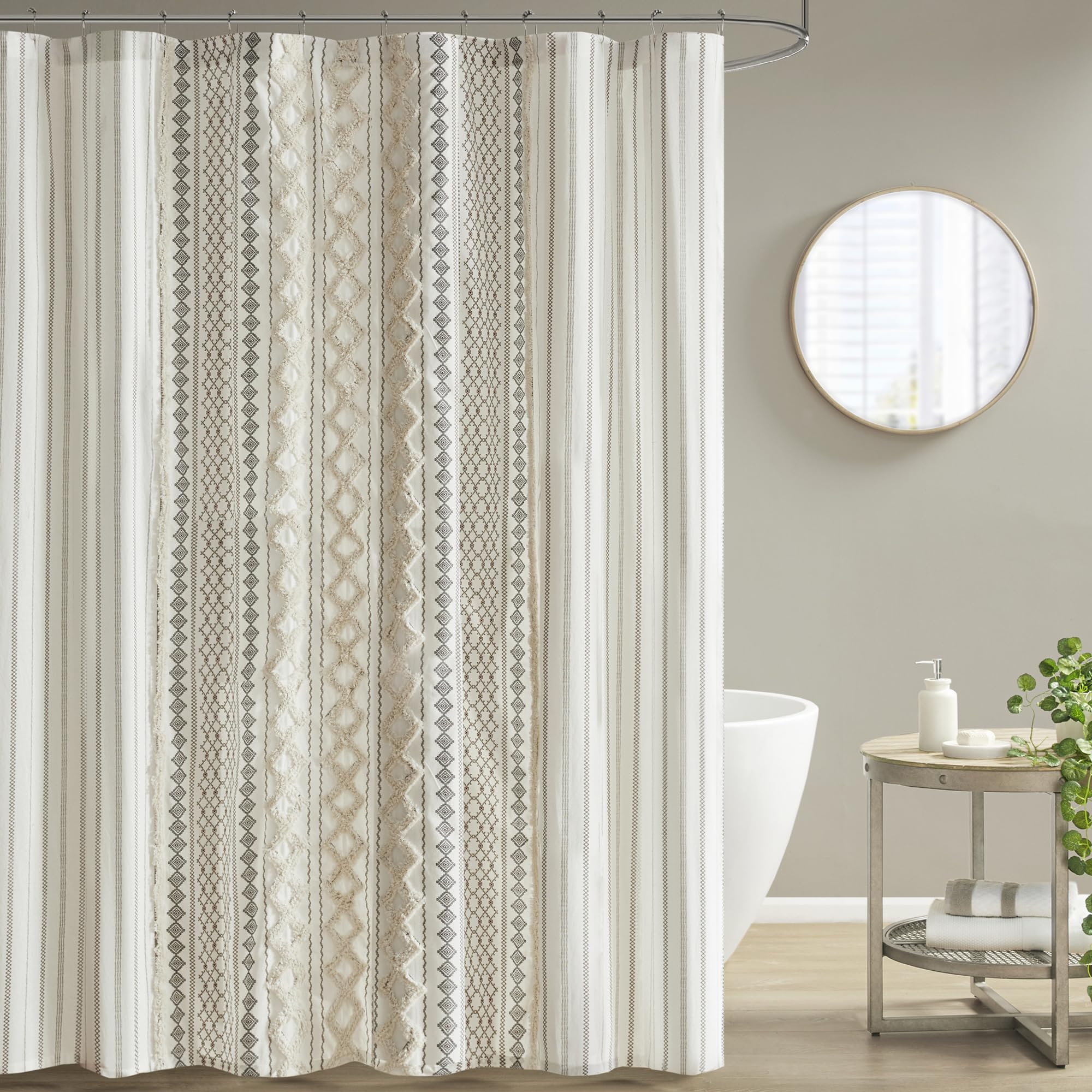 Ink+Ivy Imani Tufted Chenille 100% Cotton Shower Curtains Machine Washable, Modern Home Bathroom D  Cor Bathtub Privacy Screen,