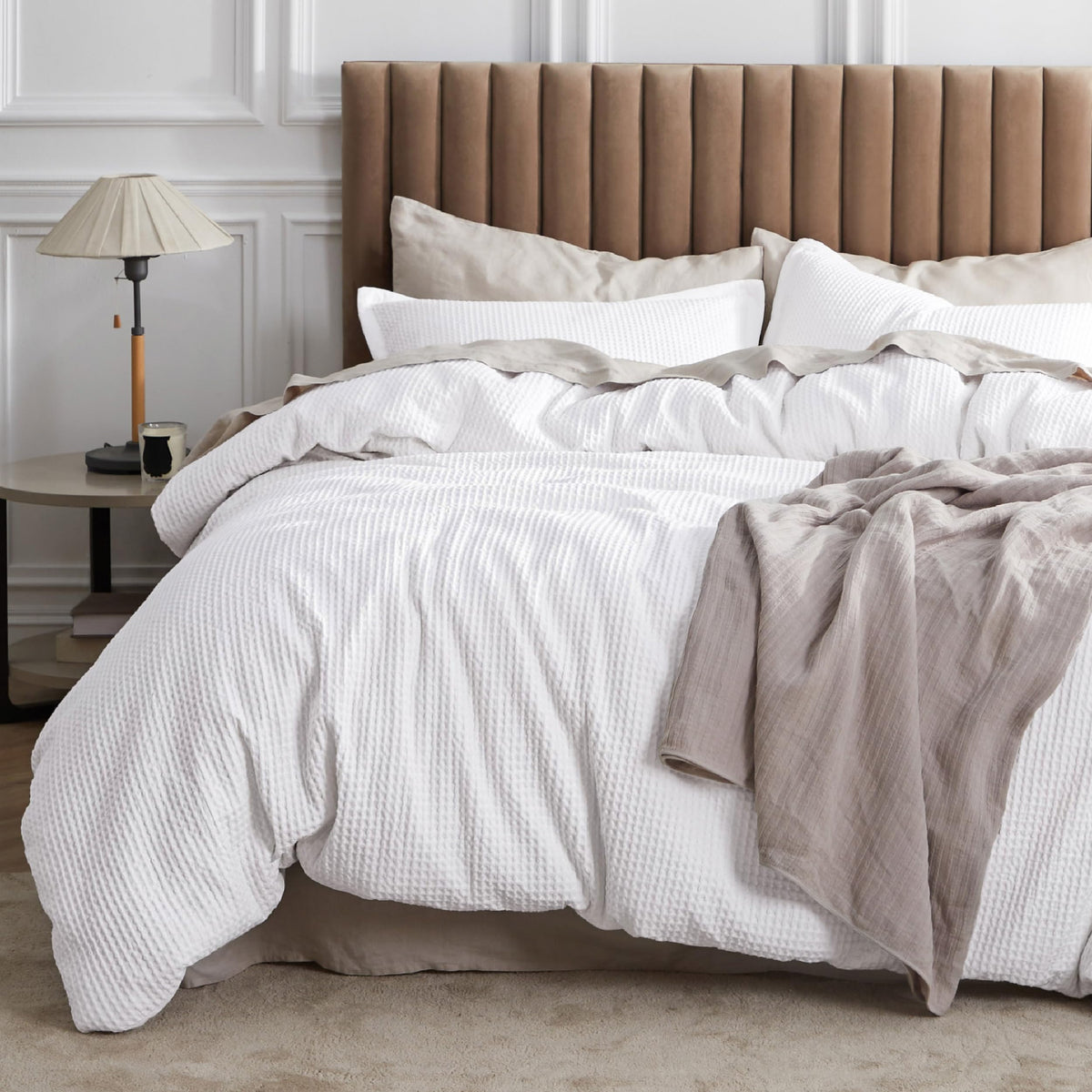 Bedsure Cotton Duvet Cover Queen - 100% Cotton Waffle Weave Bright White Duvet Cover Queen Size, Soft And Breathable Queen Duvet