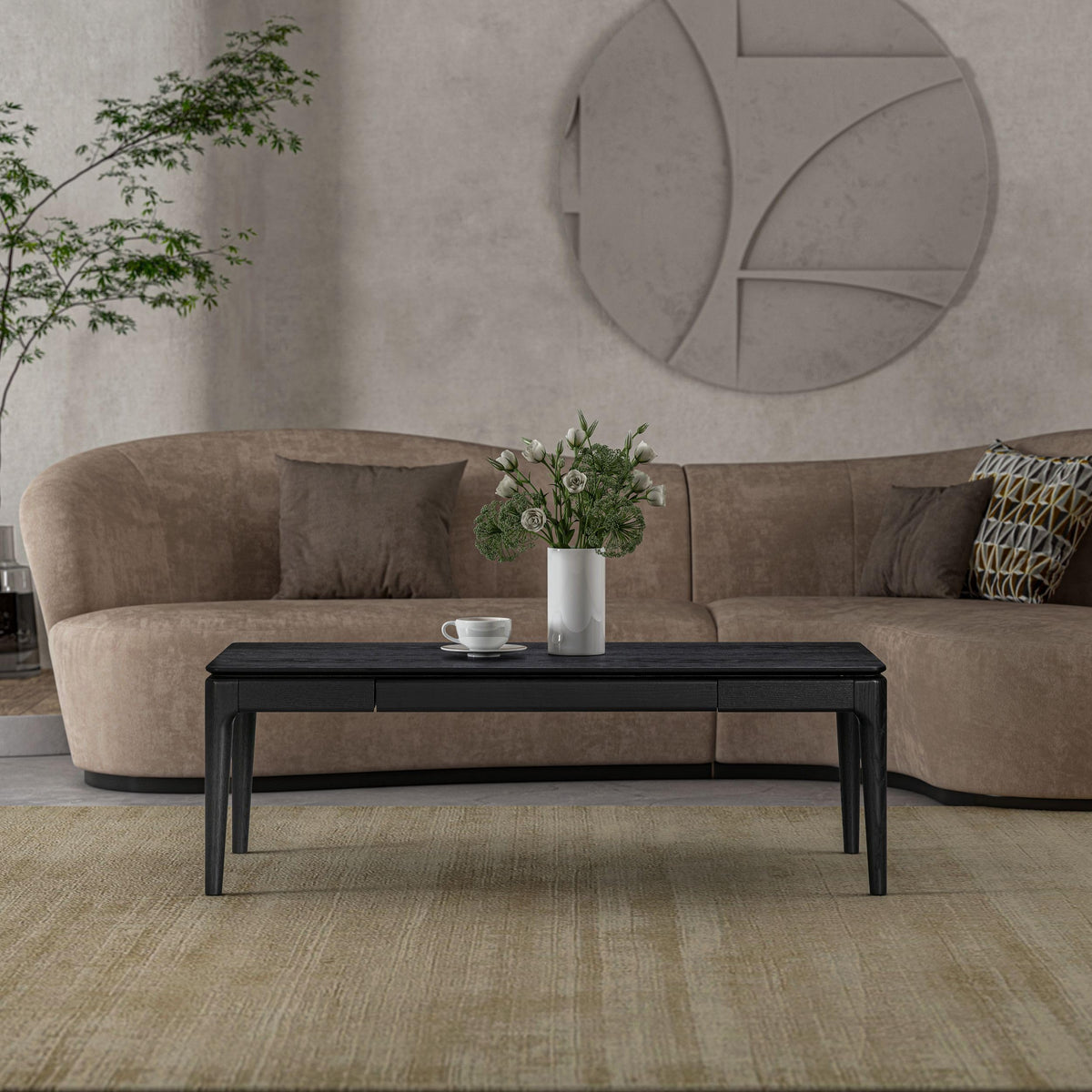 Ntc Mingle Modern Wooden Rectangle Coffee Table With Hidden Drawer - Waterproof & Heat Resistant, Burnt Black