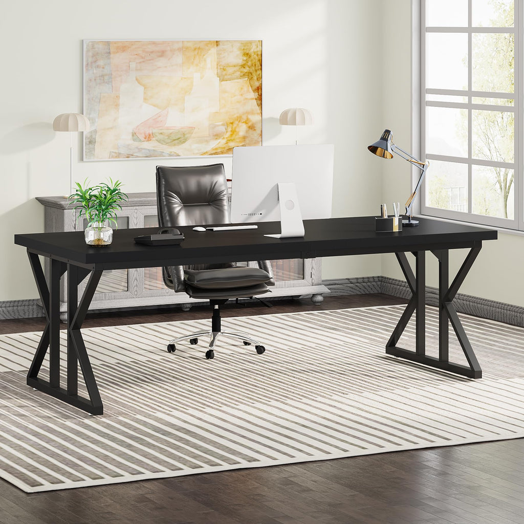 Tribesigns 78.7-Inch Executive Desk, Large Computer Office Desk Workstation, Modern Simple Style Laptop Desk Study Writing Table Business Furniture For Home Office (Black, 78.7 Inch)