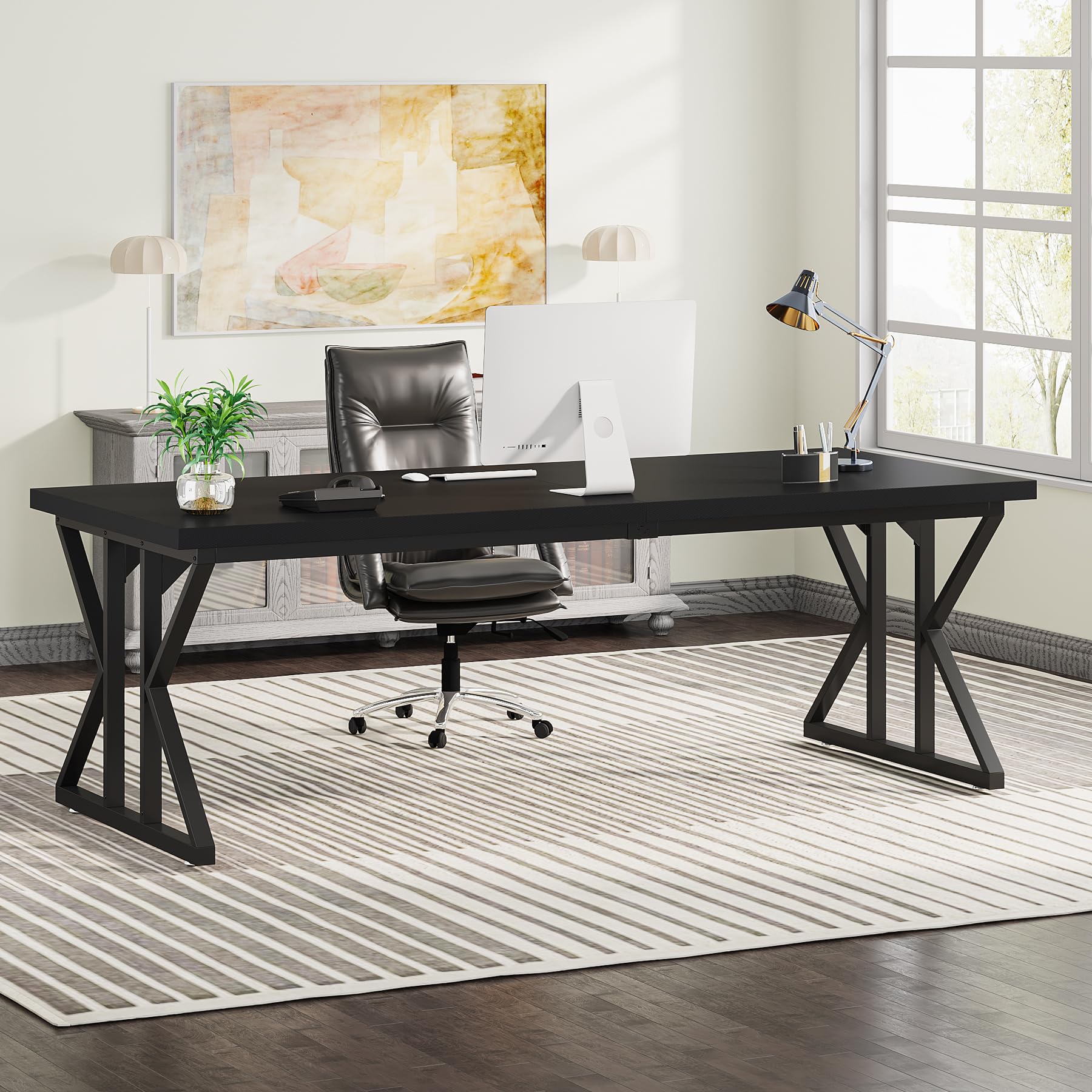 Tribesigns 78.7-Inch Executive Desk, Large Computer Office Desk Workstation, Modern Simple Style Laptop Desk Study Writing Table Business Furniture For Home Office (Black, 78.7 Inch)