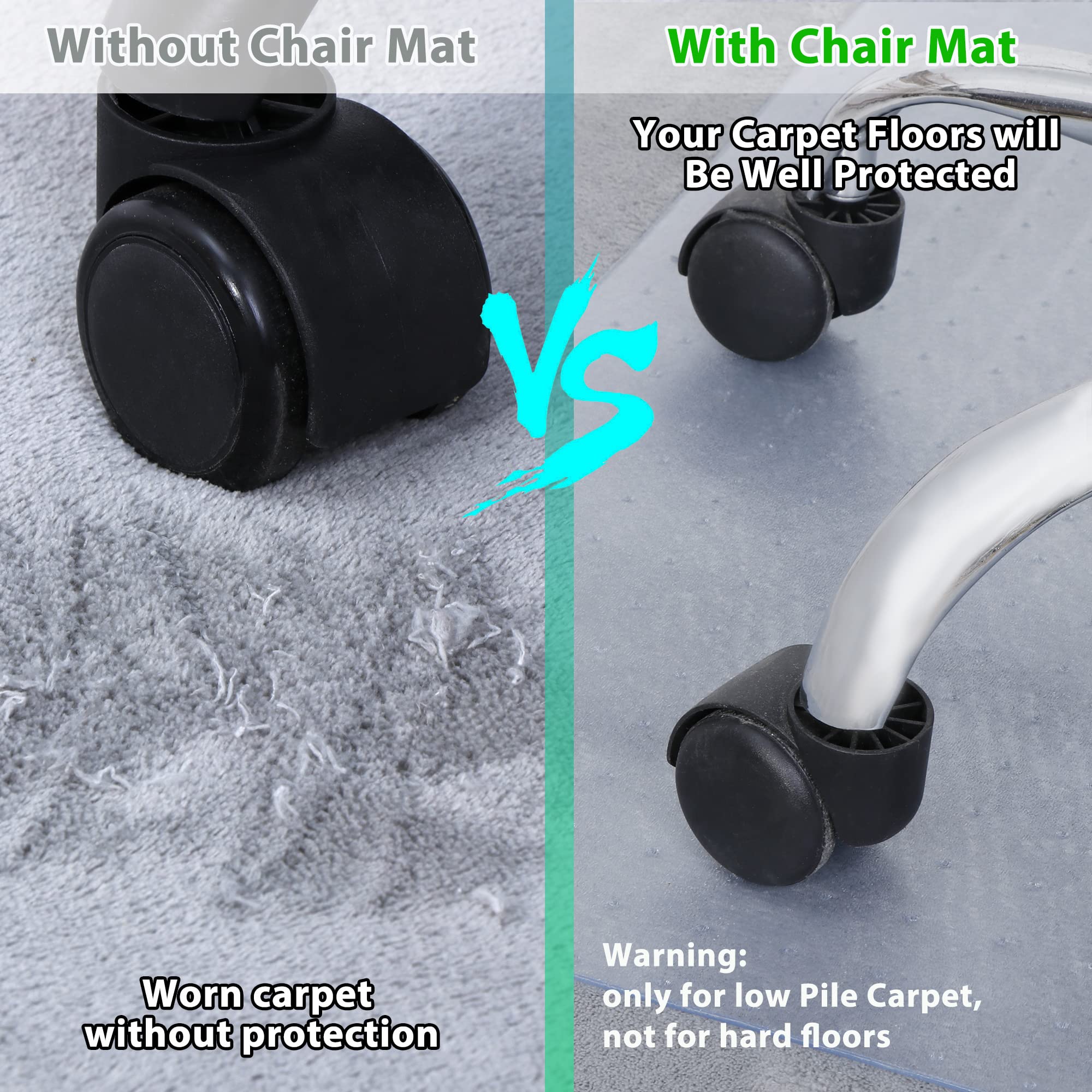 F2C 46'X 60' Clear Office Chair Mat With Lip For Low To Medium Pile Carpet, Rectangle Carpeted Surface Chair Mat, Bpa And Phthalate Free