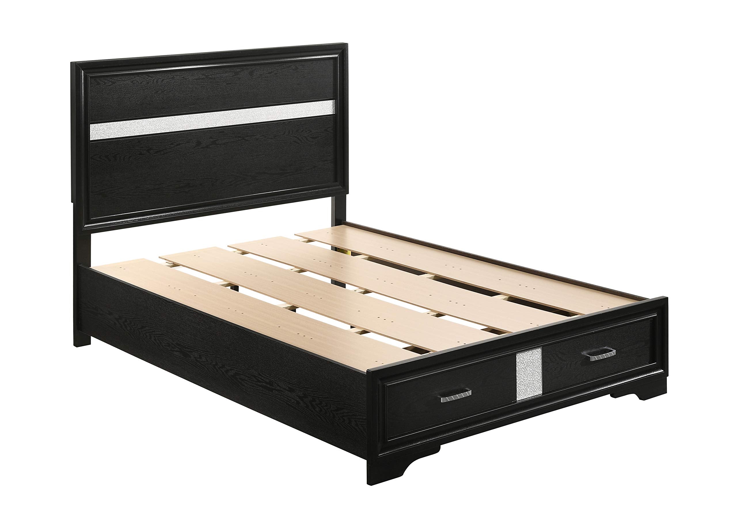 Coaster Furniture Miranda Contemporary Glam 2 Drawer Wood Full Storage Bed Panel Headboard Acrylic Glitter Detail Black 206361F