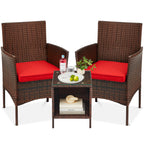 Best Choice Products 3-Piece Outdoor Wicker Conversation Bistro Set, Space Saving Patio Furniture For Garden W/Side Table - Brown/Red