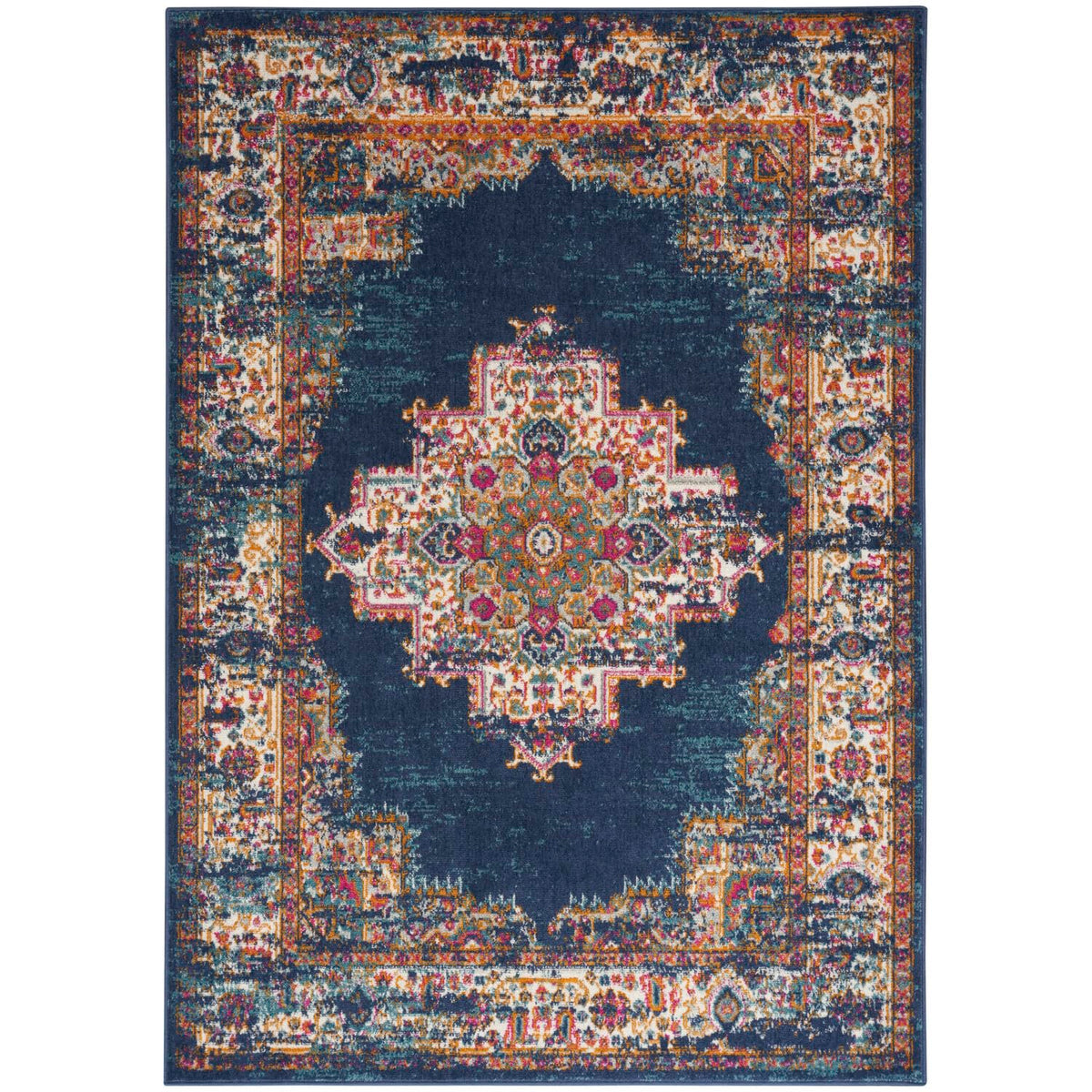 Nourison Passion Traditional Navy 5'3'' x 7'3'' Area -Rug, Easy -Cleaning, Non Shedding, Bed Room, Living Room, Dining Room, Kit