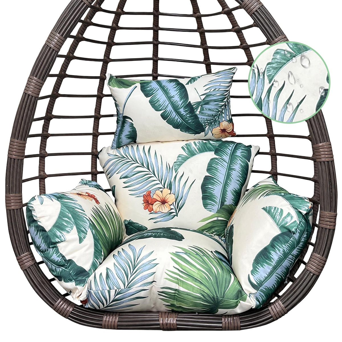 Yefound Outdoor Printed Egg Chair Cushion Replacement Waterproof Hanging Basket Swing Chair Cushion With Headrest Outdoor Patio