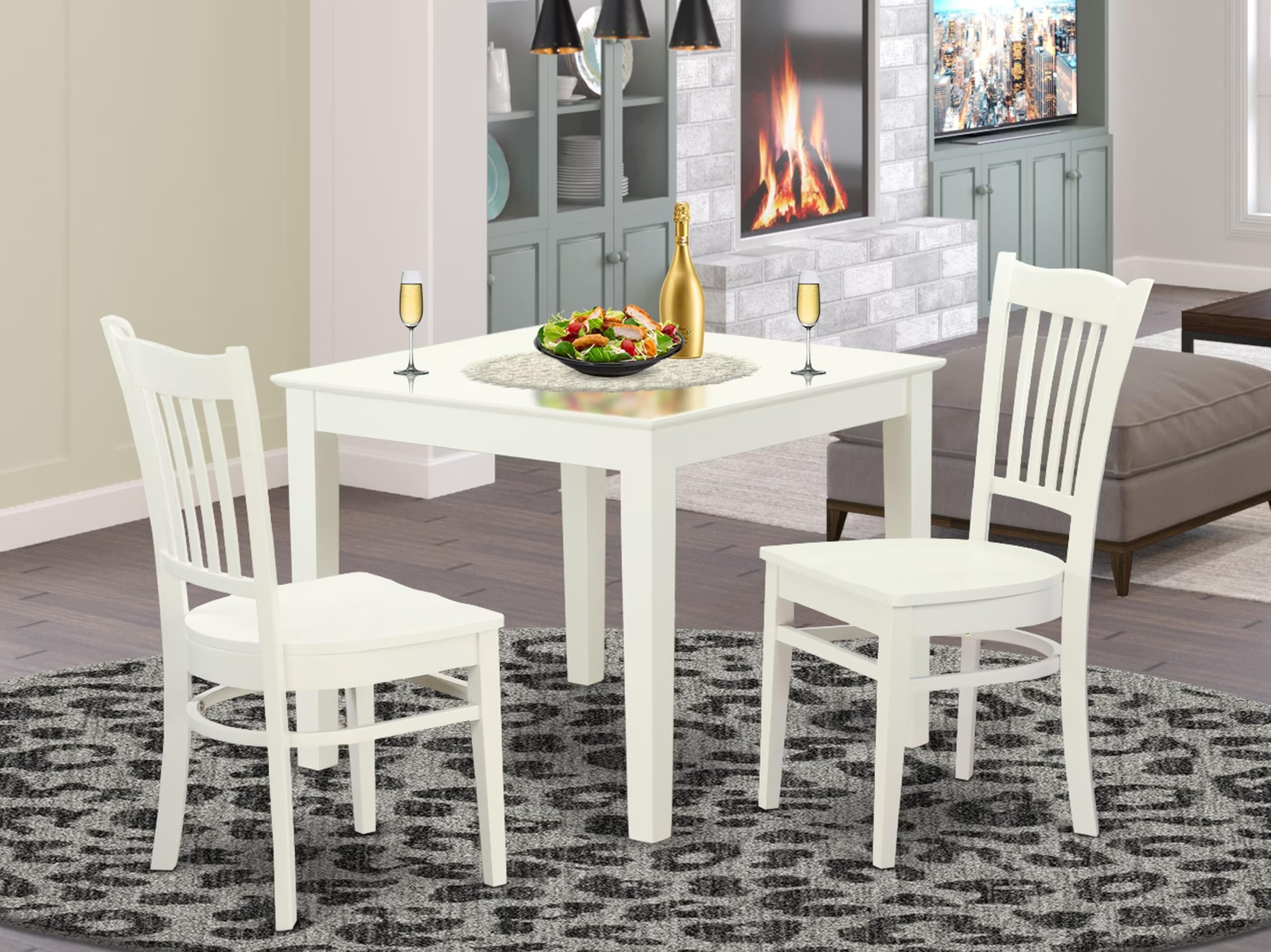 East West Furniture OXGR3-LWH-W 3 Piece Modern Dining Table Set Contains a Square Wooden Table and 2 Dining Room Chairs, 36x36 Inch, Linen White