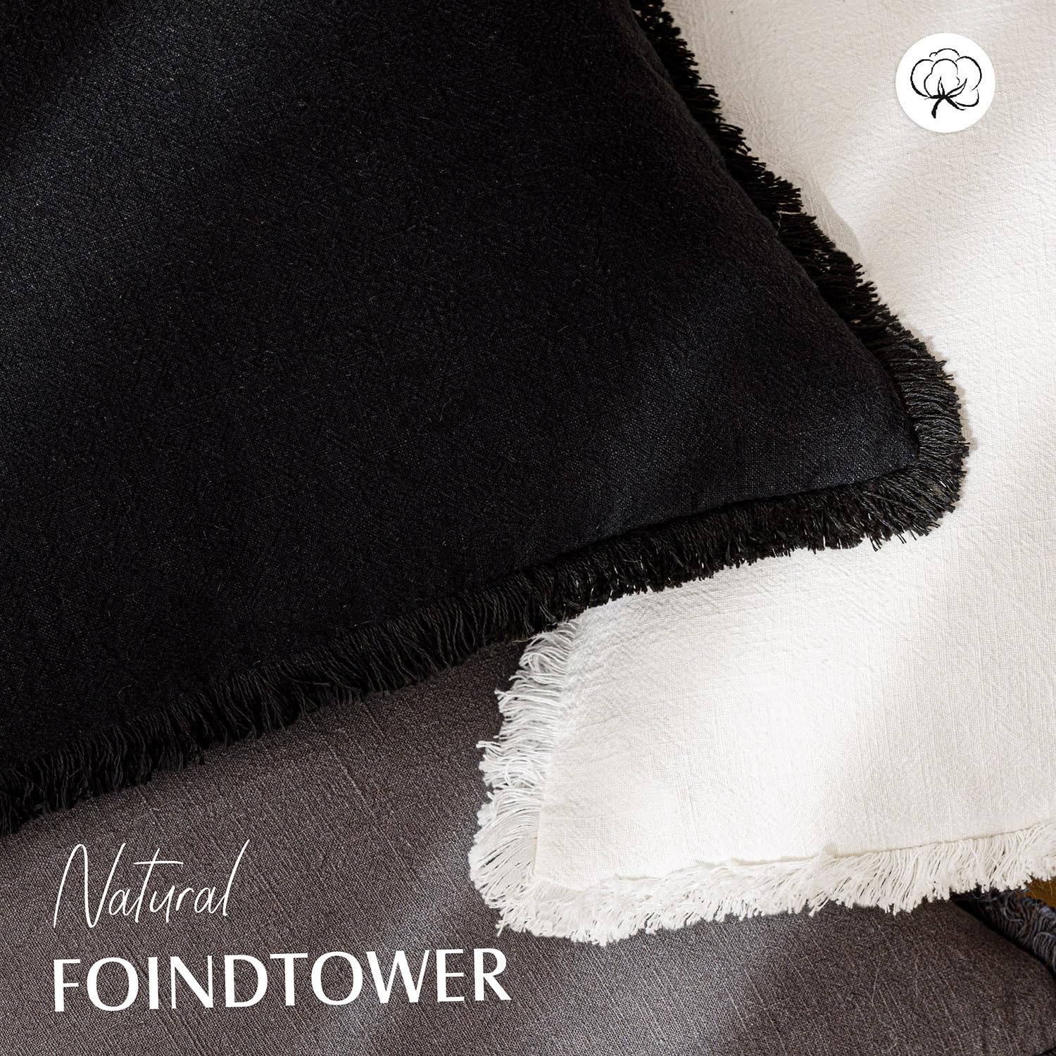 Foindtower Decorative Linen Fringe Throw Pillow Covers Cozy Boho Farmhouse Cushion Cover With Tassels Soft Accent Pillowcase For
