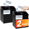 Linsiron 2 Pack Suggestion Box With Lock & 50 Free Suggestion Cards, Metal Donation Box, Black Wall Mounted Ballot Boxes, Voting