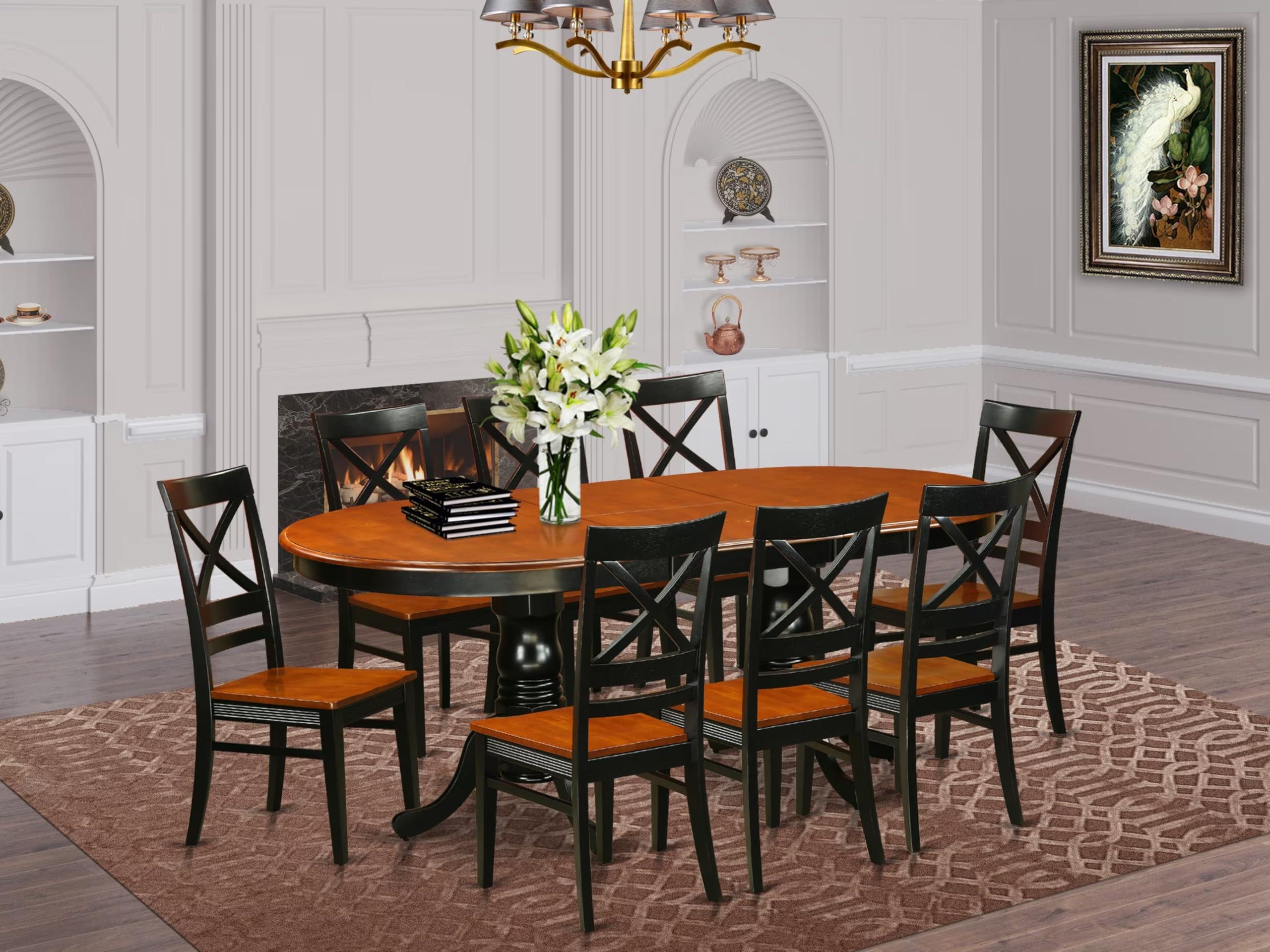 East West Furniture PLQU9-BCH-W 9 Piece Dining Table Set Includes an Oval Dinner Table with Butterfly Leaf and 8 Dining Room Chairs, 42x78 Inch, Black & Cherry