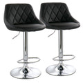 Elama Modern 2 Piece Diamond Stitched Faux Leather Bar Stool in Black with Chrome Base and Adjustable Height, Black, Chrome