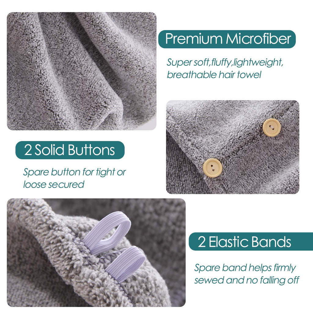 Jeffsun Microfiber Hair Towel Wrap For Women Girls, 2 Pack Super Absorbent Quick Drying Head Wraps Turban For Curly Long Thick F