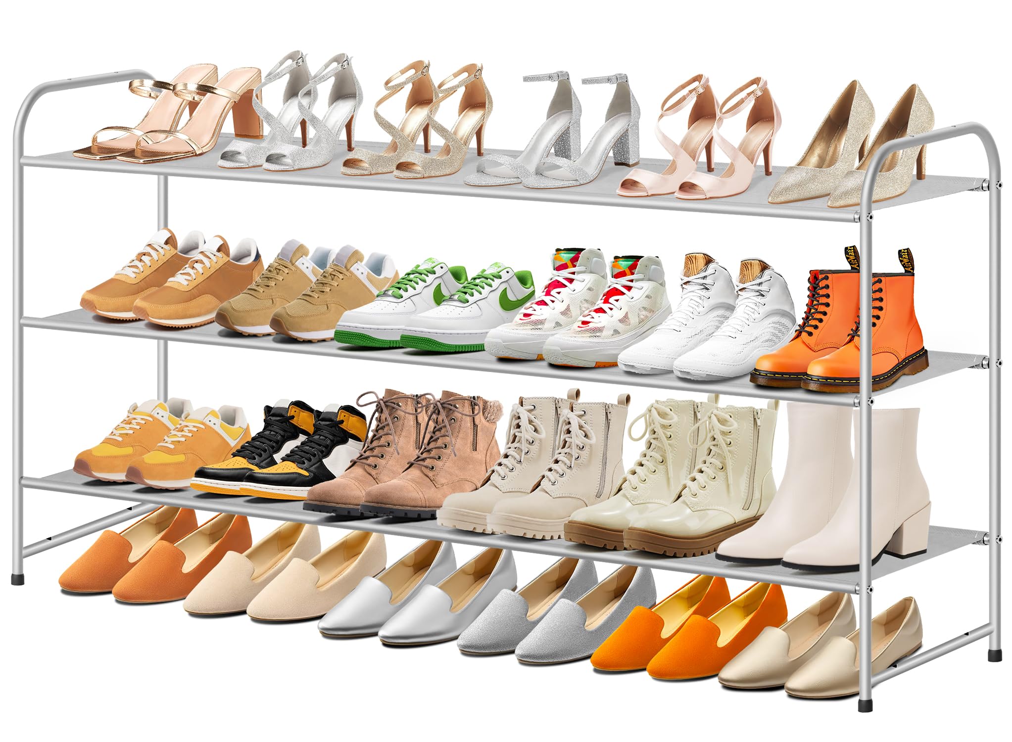 Sleeping Lamb 3-Tier Long Shoe Rack Organizer For Closet, Stackable Wide Shoe Shelf Holds 24-Pairs Shoe Storage For Bedroom, Flo