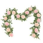 Dolicer 2Pcs 13Ft Artificial Eucalyptus Garlands with Flowers - 8 Roses, Faux Floral Greenery Garlands Fake Flowers Vines for We