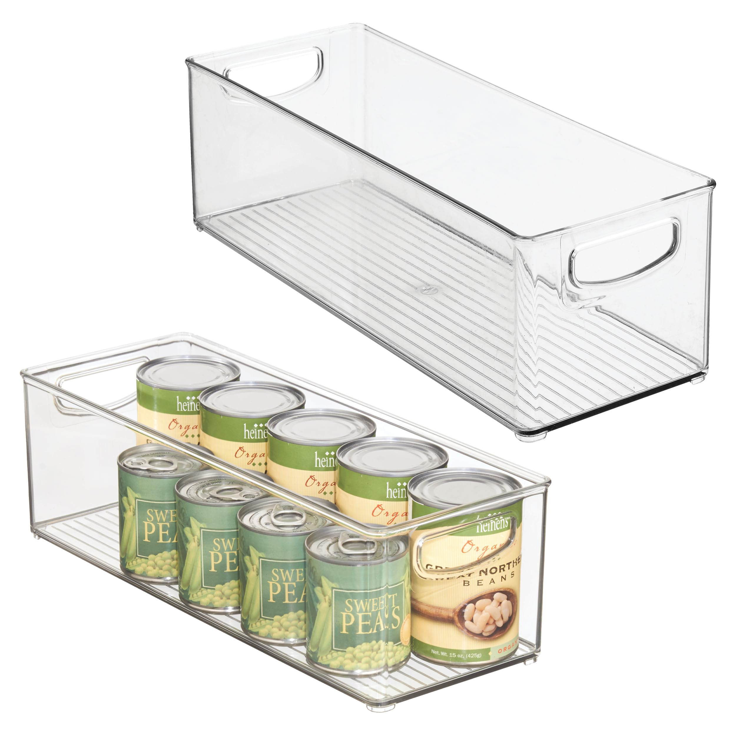 iDesign Plastic Stackable Pantry Bin for Kitchen Cabinets or Fridge, Set of 2, Clear, Made in USA