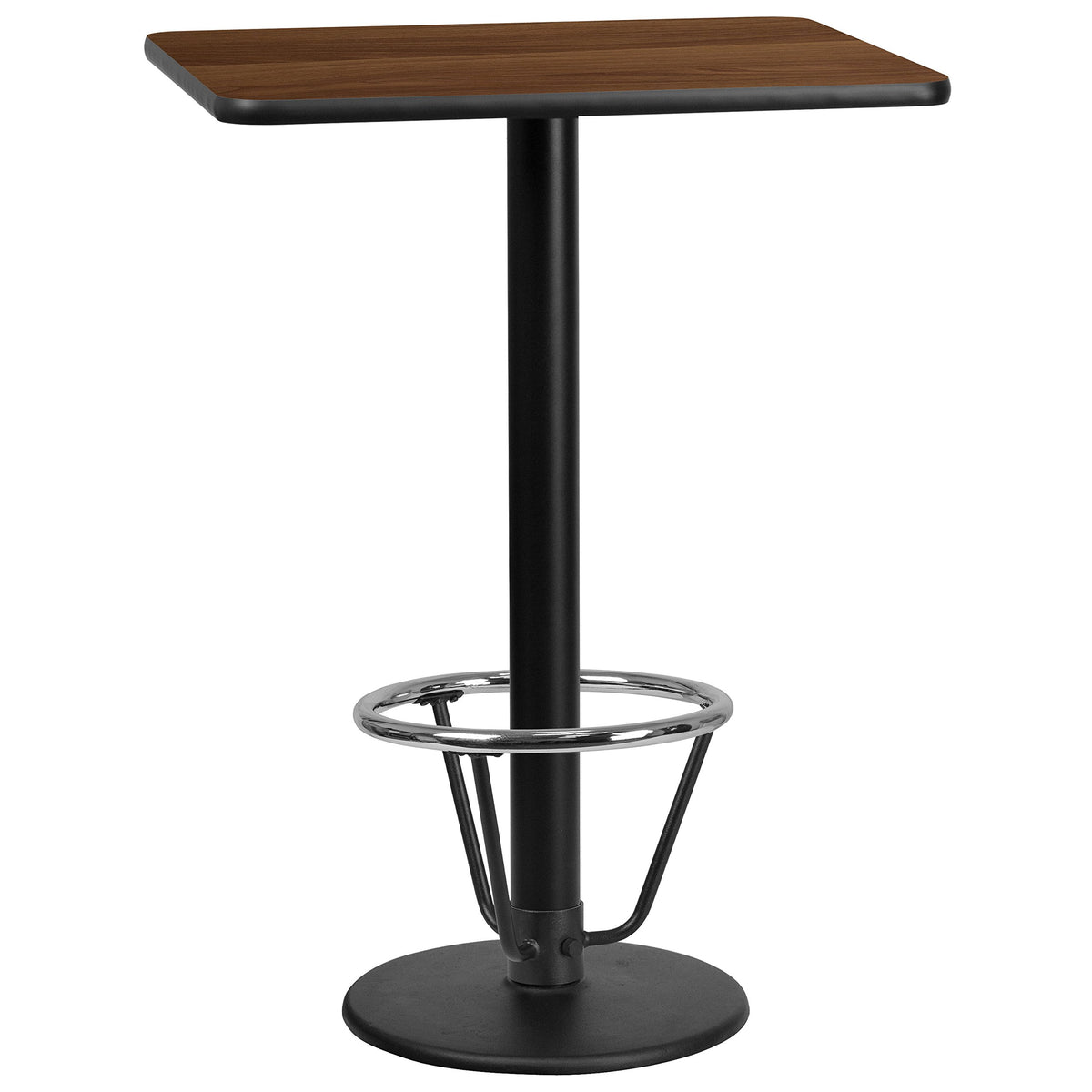 Flash Furniture 24'' X 30'' Rectangular Walnut Laminate Table Top With 18'' Round Bar Height Table Base And Foot Ring