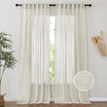 Pony Dance Linen Curtains 96 Inches Long - 2 Panels Natural Flax Blended Sheer Drapes For Living Room, Window Treatments Panels