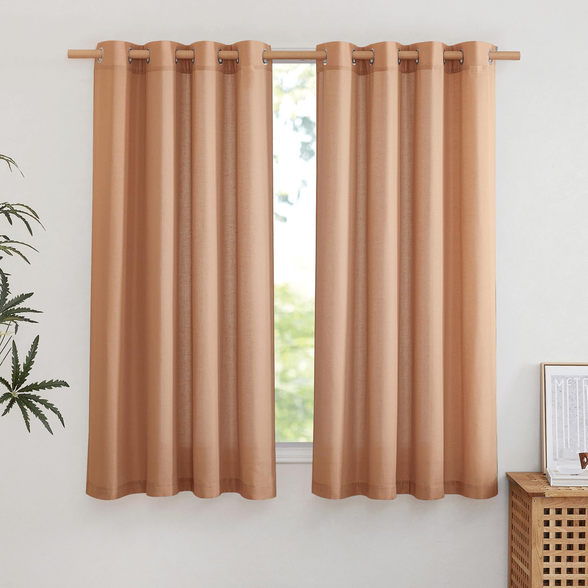 Nicetown Thick Linen Terracotta Curtains For Window, Grommet Flax Linen Blend Window Drapes Privacy Added With Light Filtering C