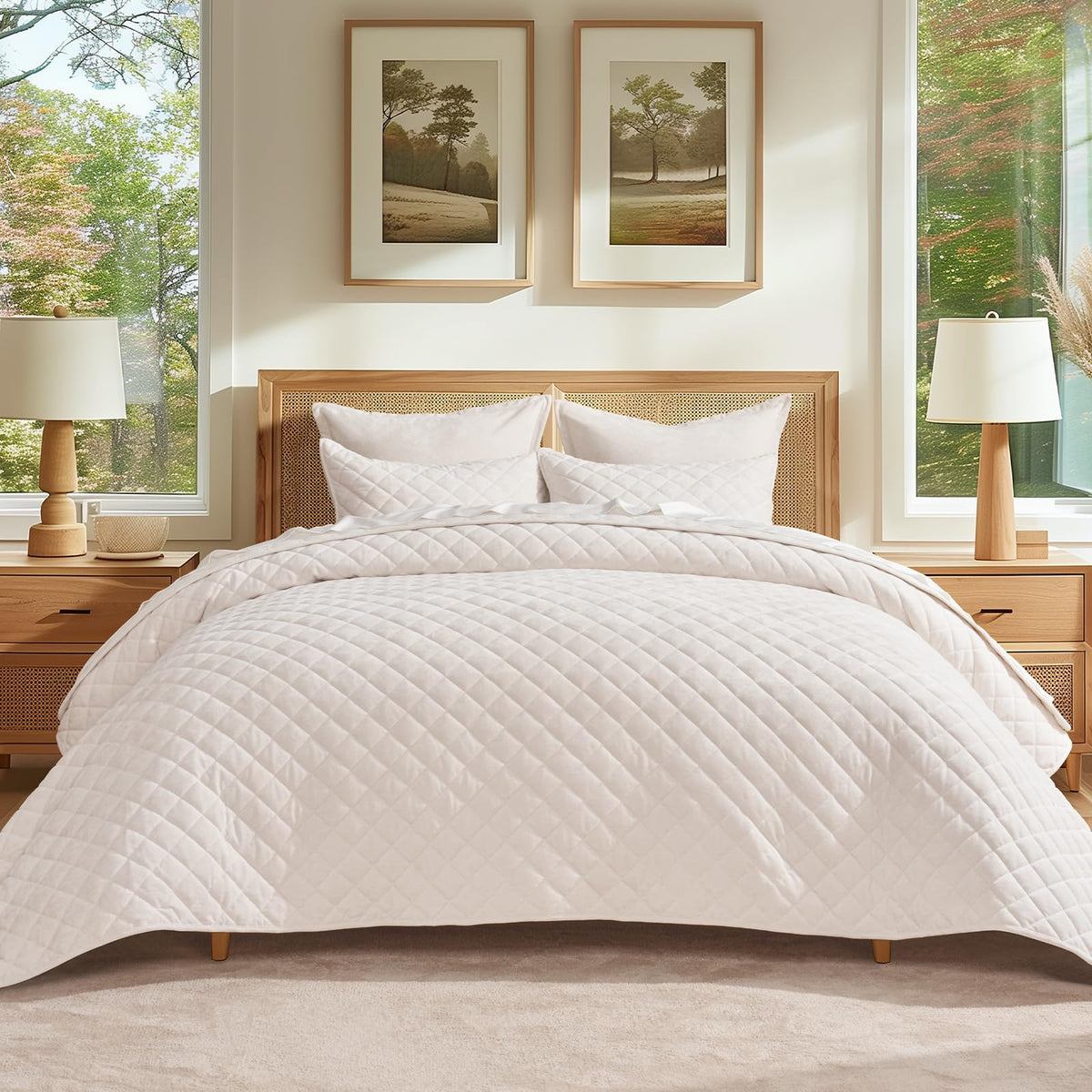 Evergrace Luxury Velvet Quilt Set King Size, Diamond Quilted Lightweight Velvet Comforter For All Season, Ultra Soft Oversized B