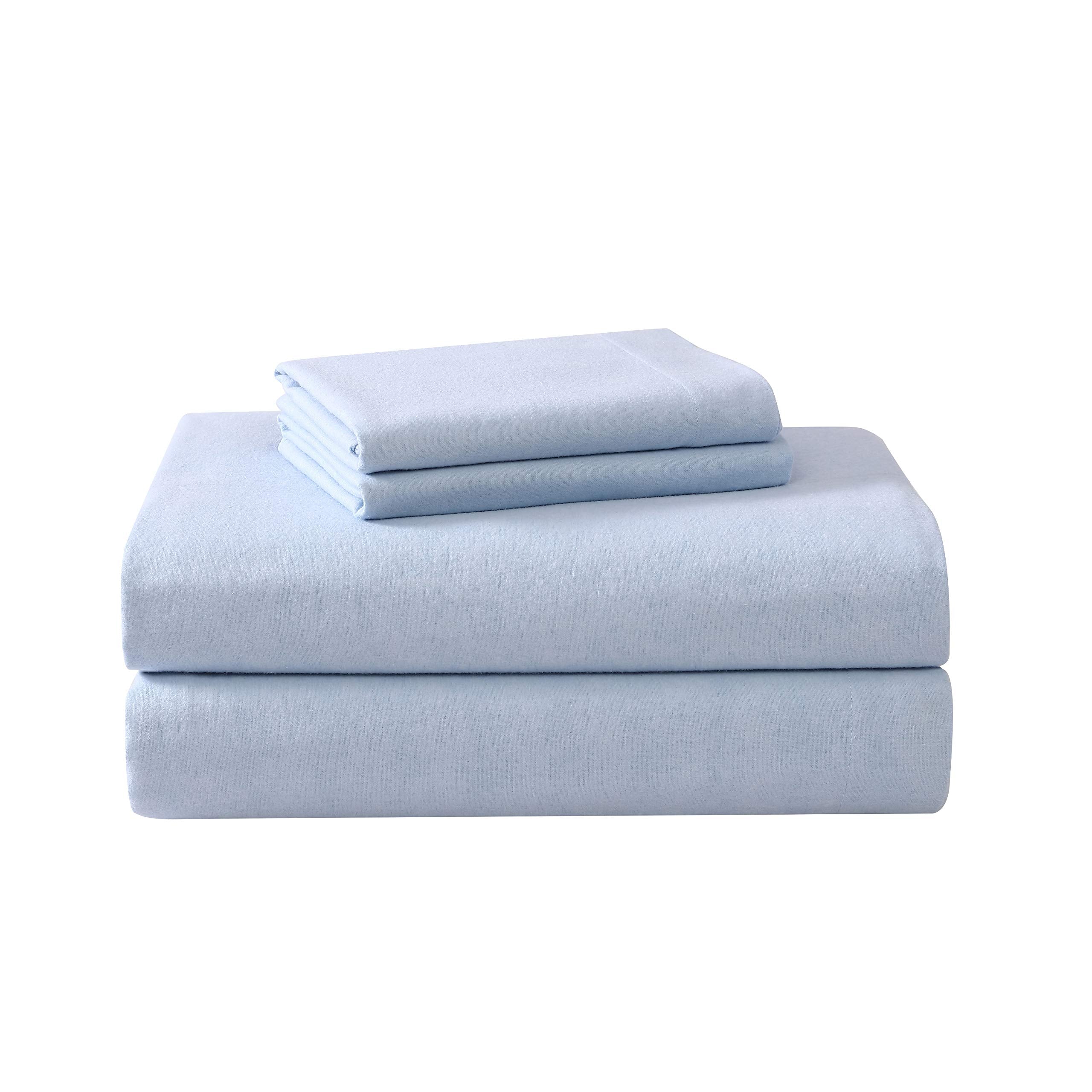 Laura Ashley - Twin Sheet Set, Cotton Flannel Bedding, Brushed For Extra Softness & Comfort (Serene Blue, Twin)
