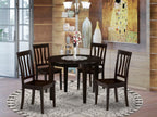 East West Furniture BOAN5-CAP-W 5 Piece Kitchen Table Set for 4 Includes a Round Dining Room Table and 4 Solid Wood Seat Chairs, 42x42 Inch, Cappuccino