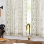 Jinchan Boho Kitchen Curtains Linen Tier Curtains 24 Inches Bohemian Small Cafe Curtains Gray Striped Farmhouse Curtains For Bat