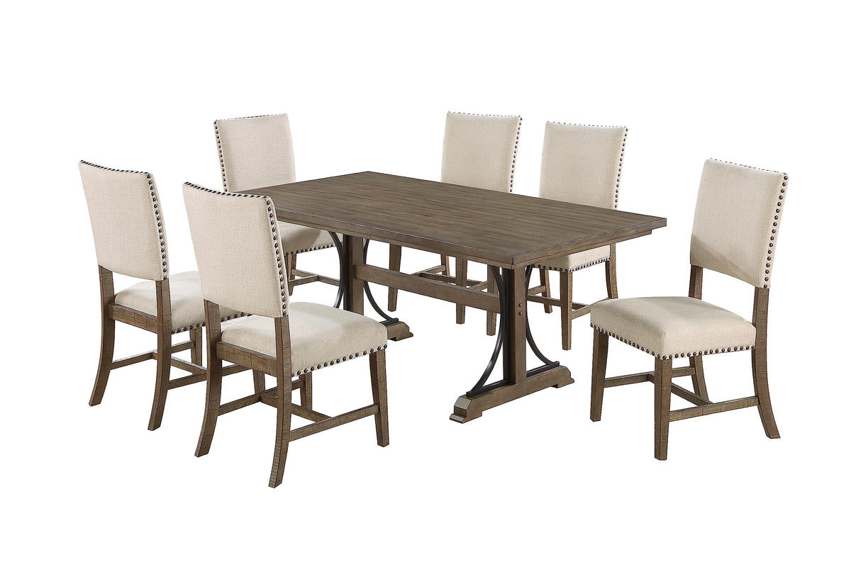 Best Quality Furniture D174D7 Dining Set, Brown Oak/Beige