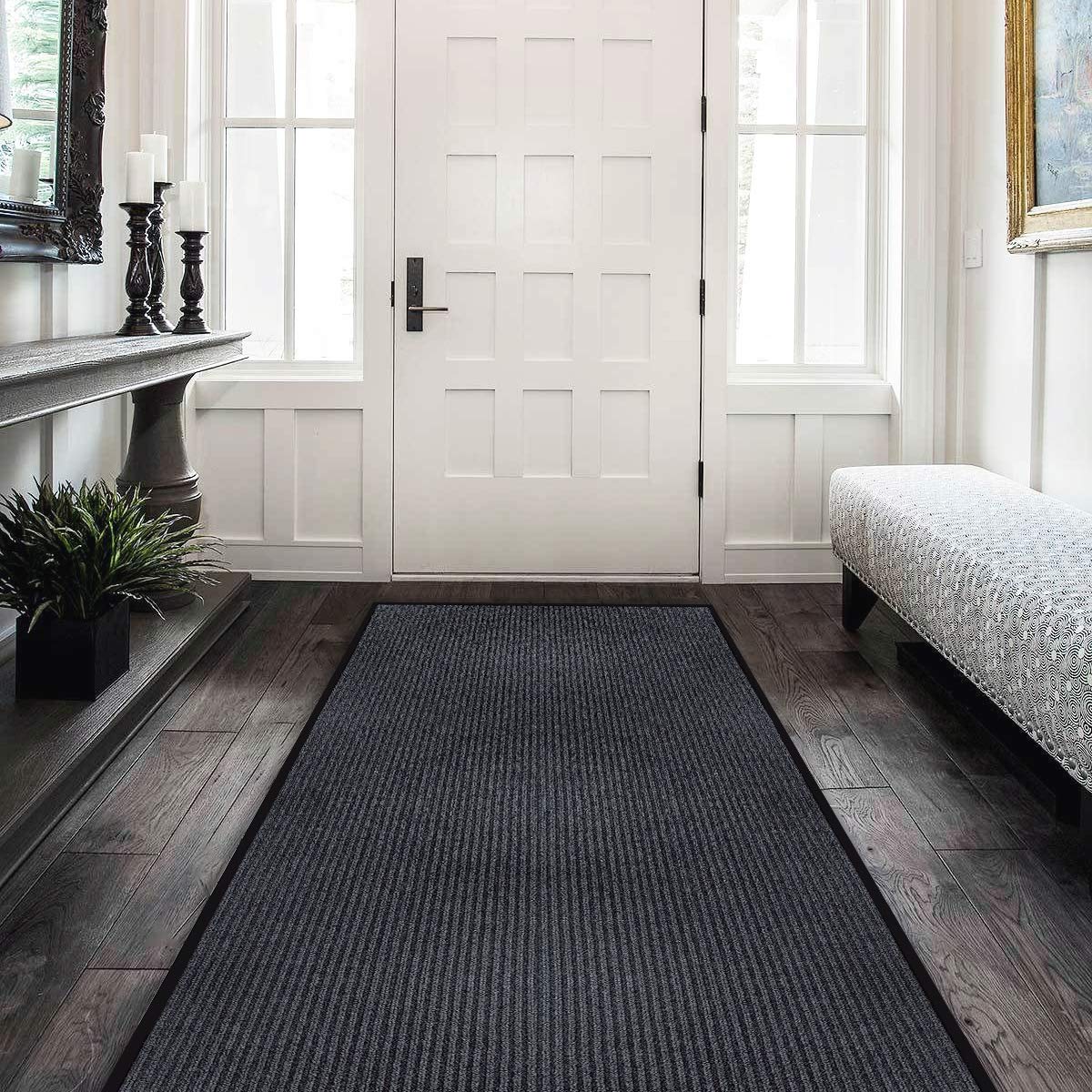 Luxurux Striped Gray Door Mat - Heavy Duty, Indoor/Outdoor, Easy Clean, Waterproof, Low-Profile (4 X 10 Feet) - Ideal For Entry,