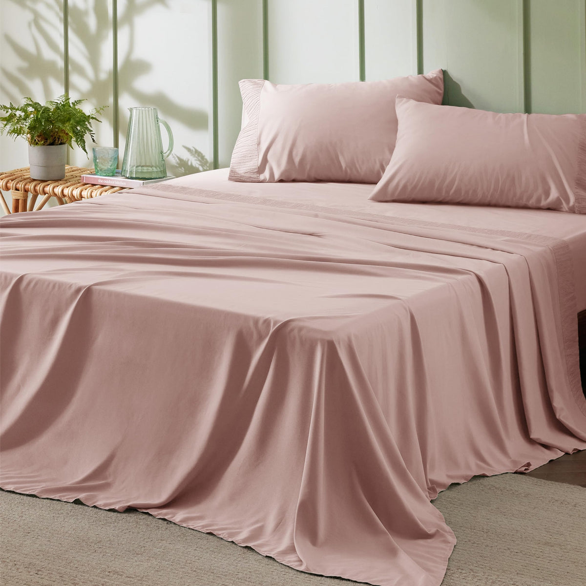 Bedsure California King Sheet Sets - Soft Sheets For California King Size Bed, 4 Pieces Hotel Luxury Dusty Pink Sheets Cal King,