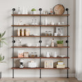 Industrial Pipe Bookshelf, Wall Mounted Shelf, 70 Inch, Walnut Brown