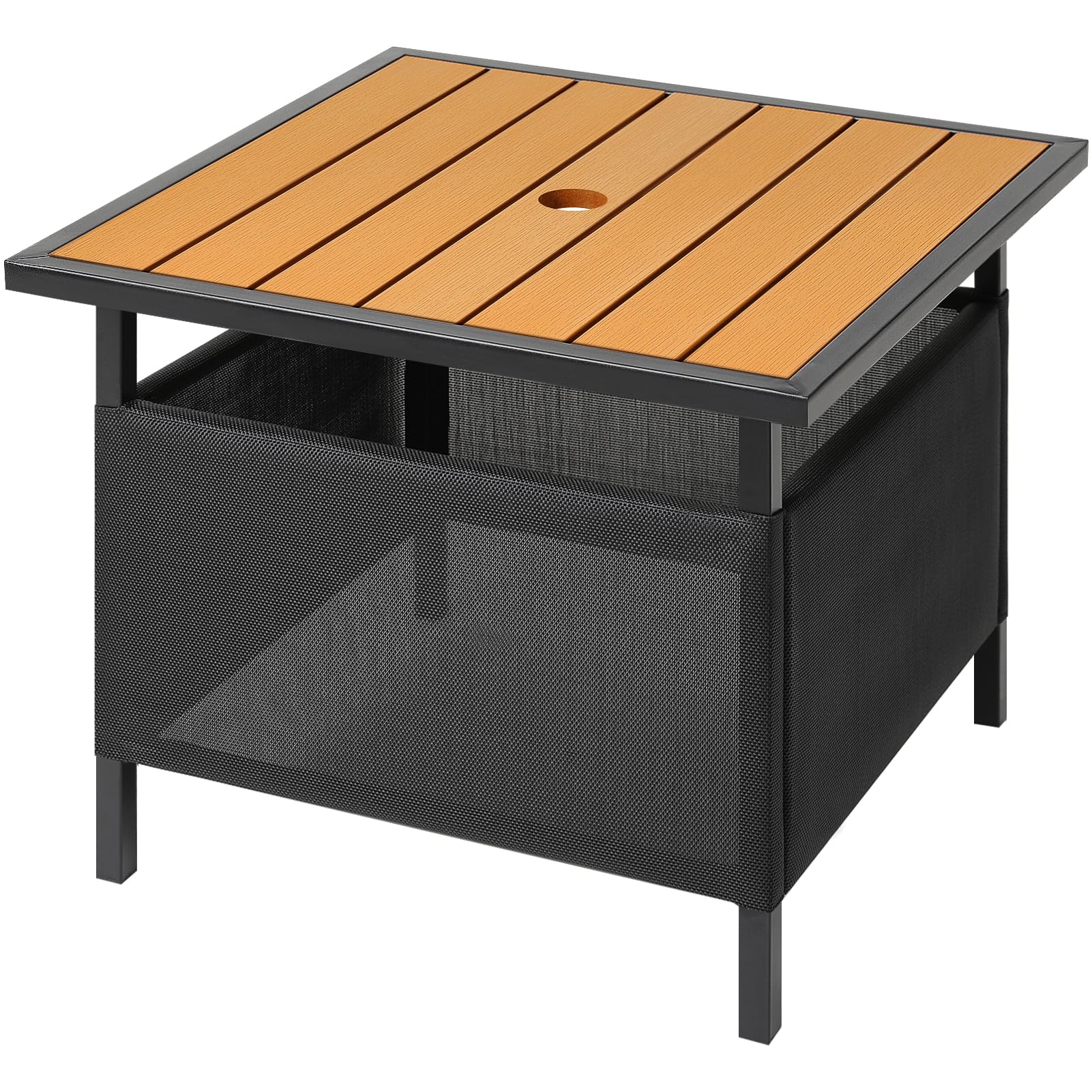 Lzrs Adirondack Square Side Table With Umbrella Hole, Pool Composite Patio Table,Hdpe End Tables For Backyard,Pool, Indoor Companion, Easy Maintenance & Weather Resistant(Teak)