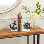 Deco 79 Metal Anchor And Ship Wheel Bookends, Set Of 2 6''W, 6''H, Blue