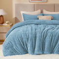 Bedelite Fleece Twin Comforter Set -Super Soft & Warm Fluffy Haze Blue Bedding, Luxury Fuzzy Heavy Bed Set For Winter With 1 Pil