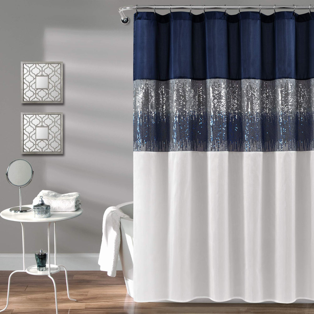 Lush Decor Night Sky Shower Curtain, 72'W X 78'L, Navy & White
