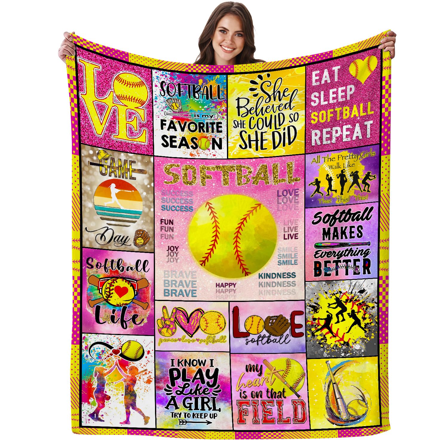 Softball Blanket Ultra Soft Flannel Softball Throw Blanket Softball Gifts For Girls Women Softball Team Softball Lover Gifts For