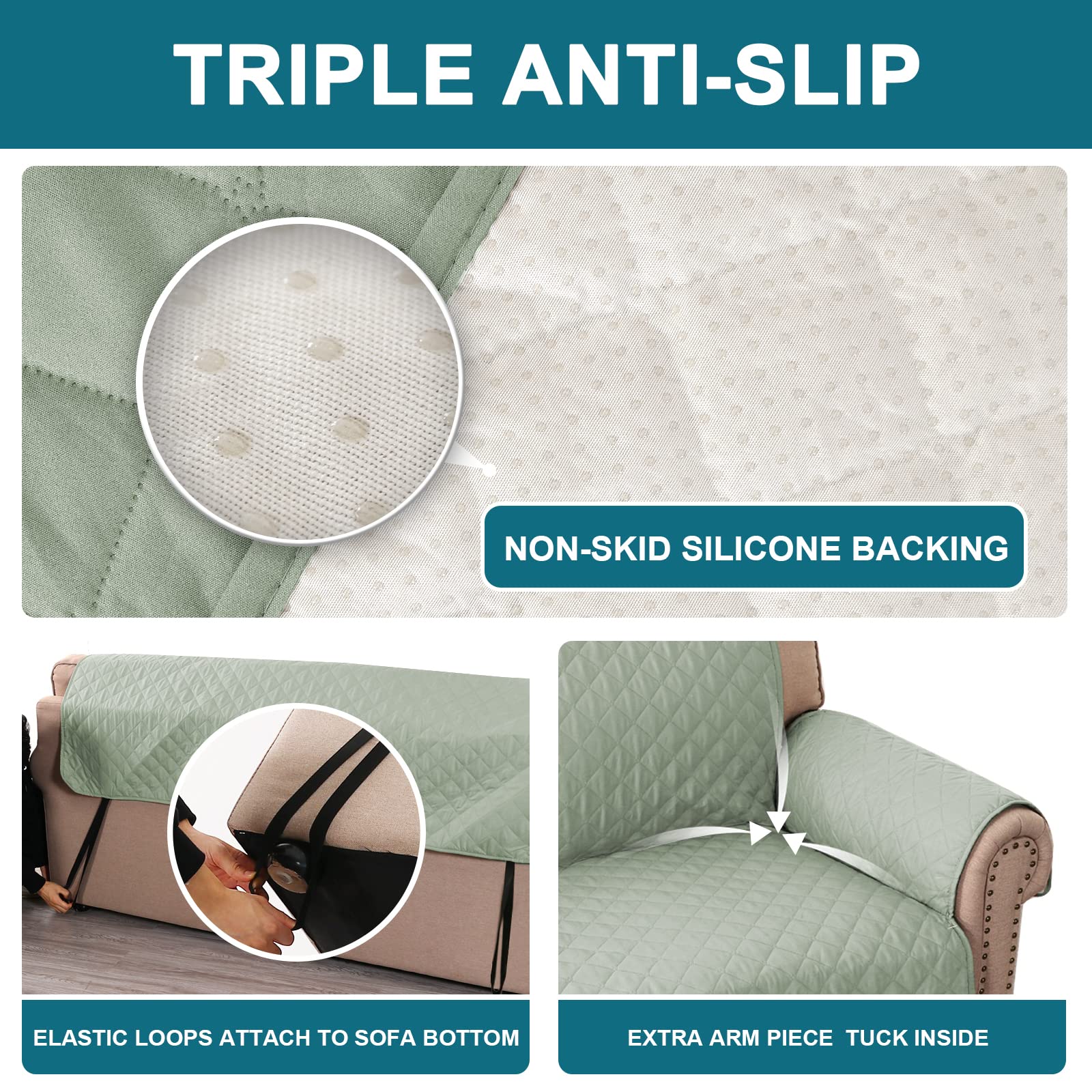 Turquoize 100% Waterproof Couch Cover Sofa Covers Washable Couch Covers For 3 Cushion Couch Sofa Pet Friendly Triple Non-Slip Co