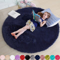 Dark Navy Rug for Bedroom,Fluffy Circle Rug 5X5 for Kids Room,Furry Carpet for Teens Room,Shaggy Circular Rug for Nursery Roo