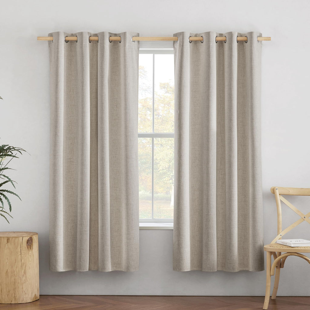 Nicetown Oatmeal Bedroom Full Blackout Linen Curtain Panels Set Of 2, 52' By 72', Thick Insulated Classic Grommet Blackout Draperies With White Thermal Insulated Liner For Windows
