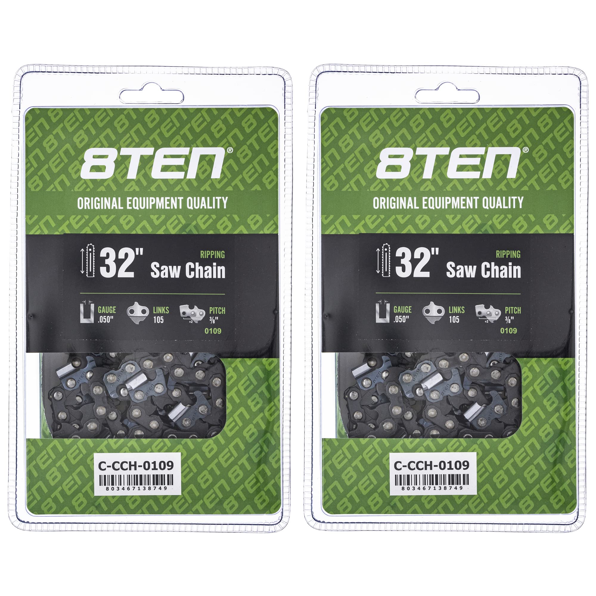 8Ten -Ripping Chainsaw Chain 32 Inch .050 3/8 105 Dl For Husqvarna 372Xp Echo Cs-600P Jonsered 670 (2 Pack)