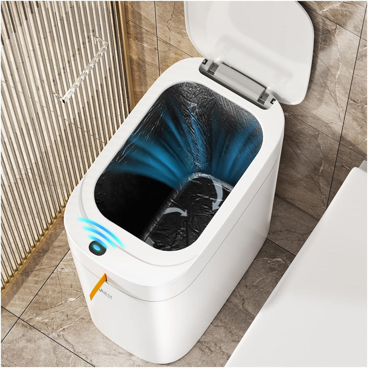 3.5 Gal Rechargeable Motion Sensor Bathroom Trash Can with Lid, Bag Suction