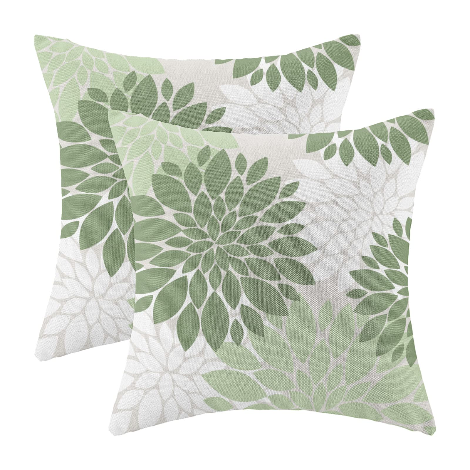Cxmeifly Sage Green White Pillow Covers 16X16 Inch Set Of 2 Dahlia Floral Decor Throw Pillows Summer Modern Geometry Flower Outd