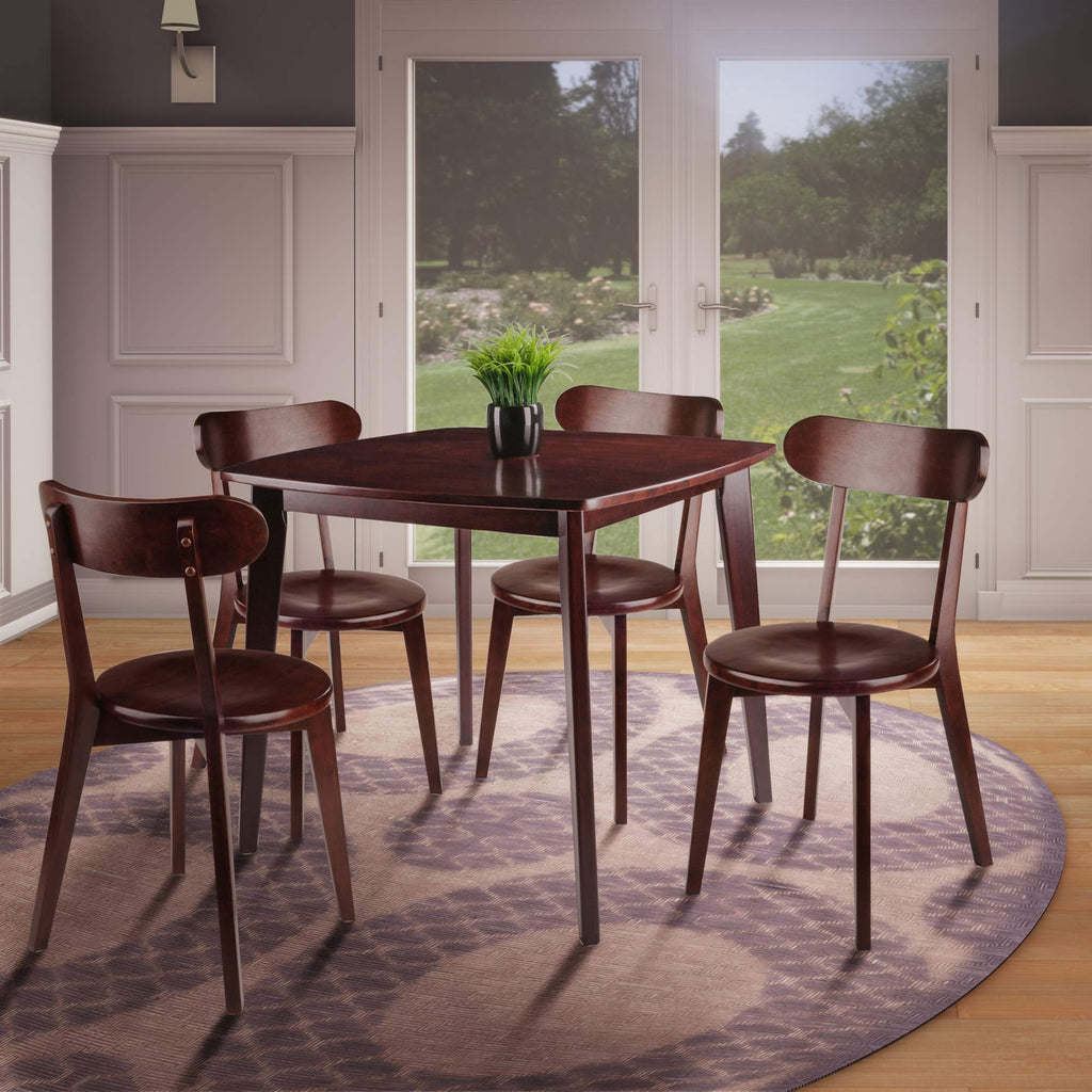 Ergode Elegant 3-Piece Shaye Dining Table Set | Solid Wood | Walnut Finish | 2 Slat Back Chairs | Contemporary Design | Easy Assembly (94358VV) (94358-VV) (94504-VV)