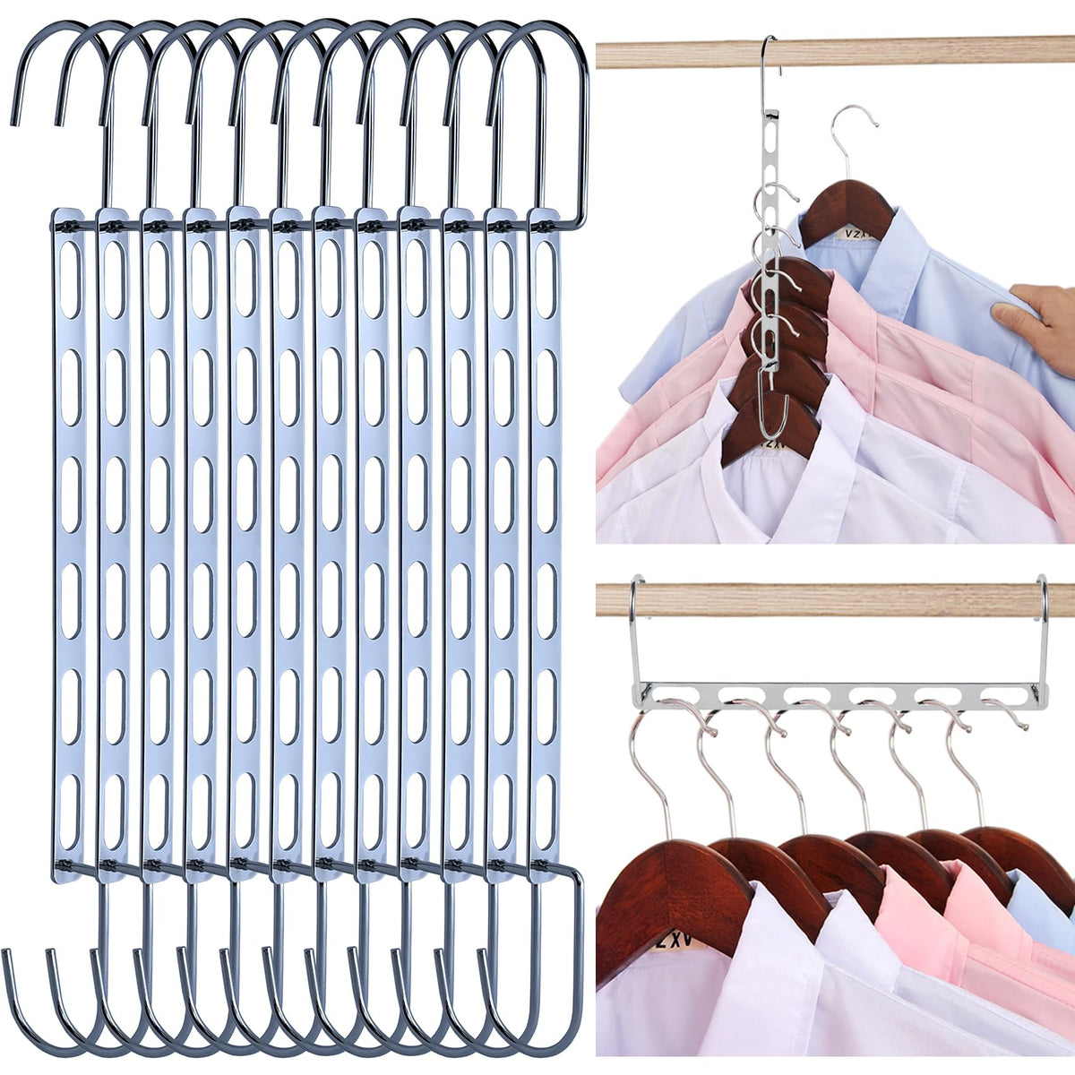 Metal Space Saving Hangers for Clothes, Collapsible Hanger Organizer 12Pack
