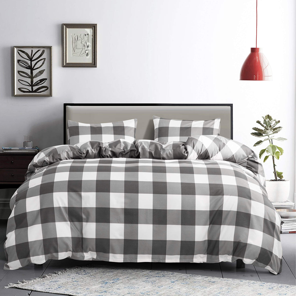 Getiann Plaid Duvet Cover Set Queen Comforter Cover Set Full 90'X90'With 2 Pillow Shams Buffalo Check Gingham Geometric Checke