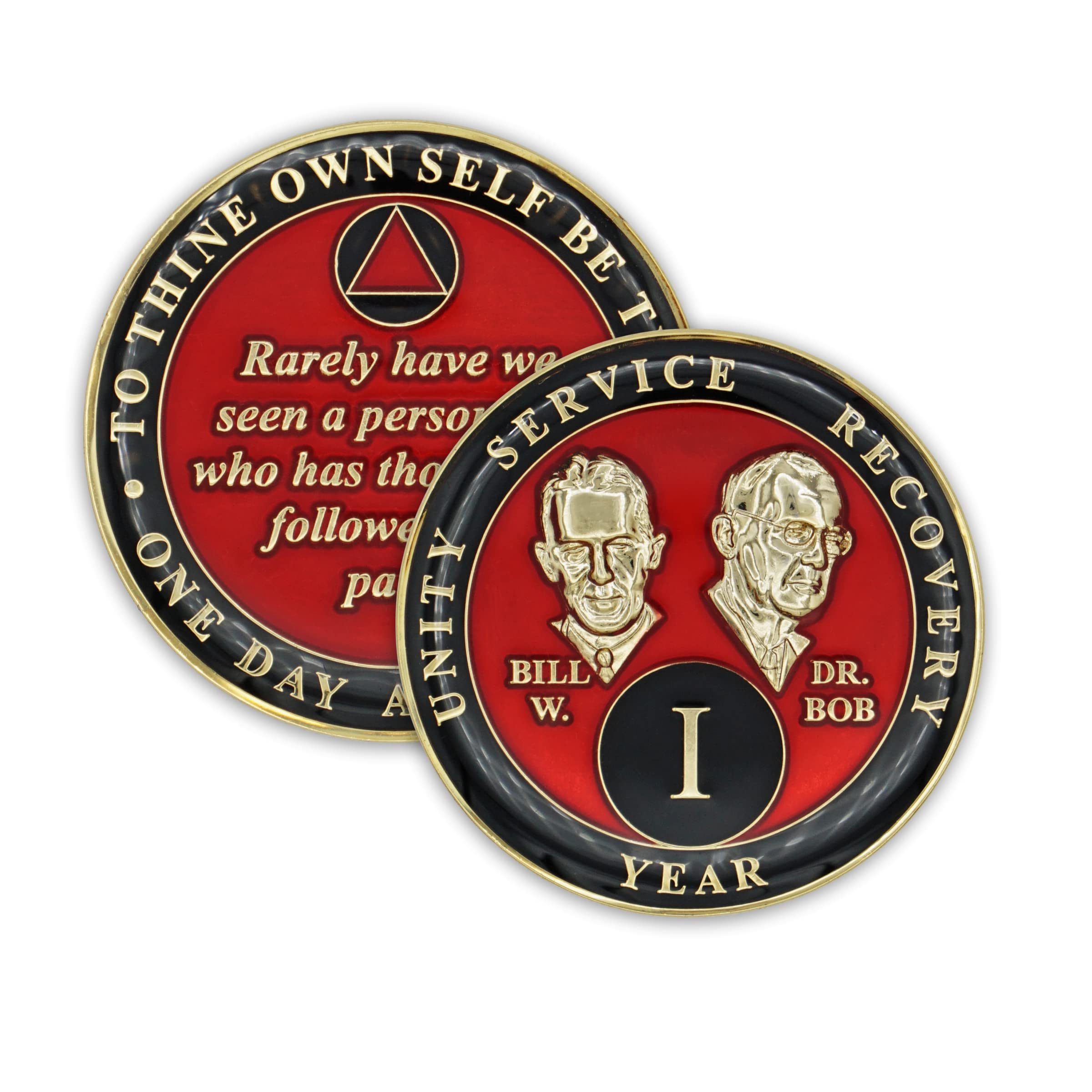 1 Year Sobriety Coin | Founders Triplate Aa Chip | Celebrate Recovery Anniversary Token | Alcoholics Anonymous Gift (Red)